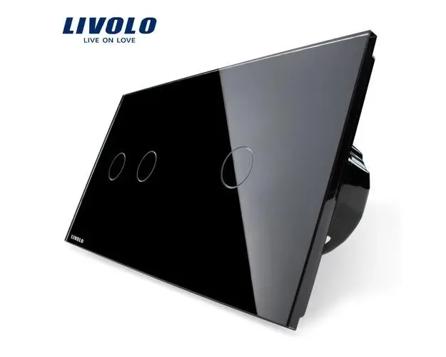 Intrerupator dublu + simplu cu touch Livolo din sticla (Negru)