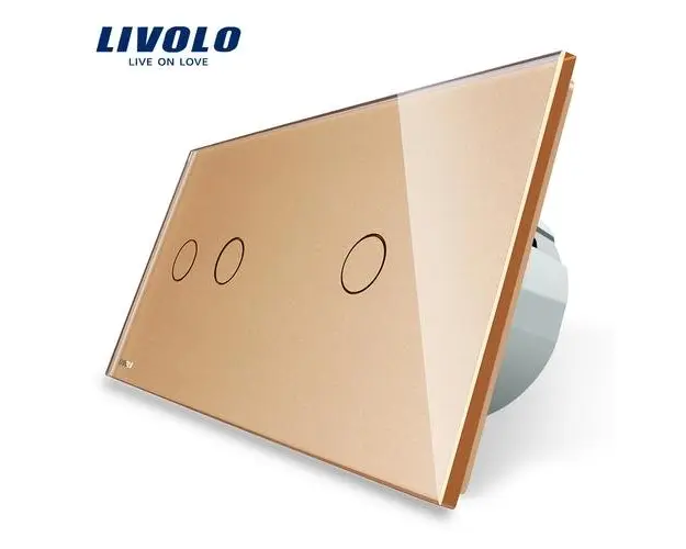 Intrerupator dublu + simplu cu touch Livolo din sticla (Auriu)