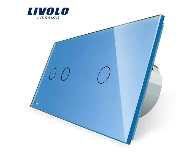 Intrerupator dublu + simplu cu touch Livolo din sticla (Albastru)