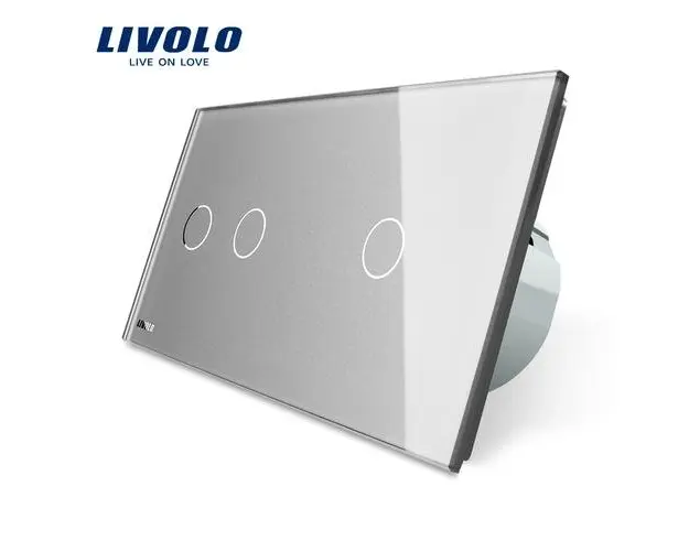 Intrerupator dublu + simplu cu touch Livolo din sticla (Gri)