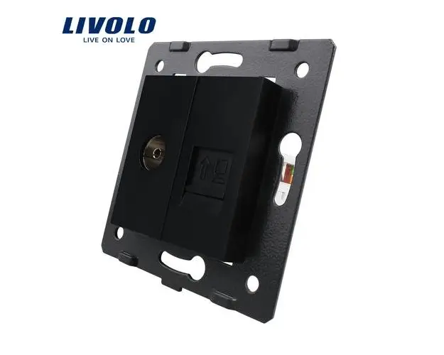 Priza dubla televizor + priza internet Livolo (Negru)