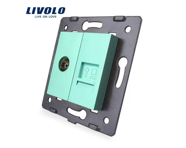 Priza dubla televizor + priza internet Livolo (Verde)