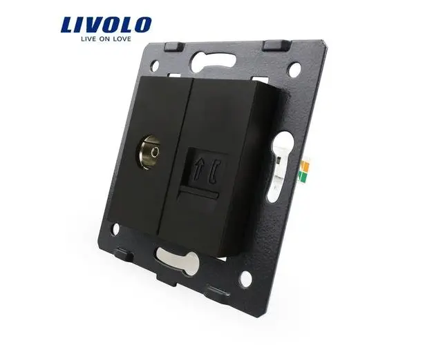 Priza dubla TV + telefon Livolo (Negru)