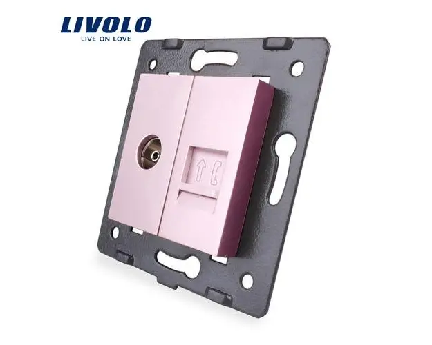 Priza dubla TV + telefon Livolo (Roz)