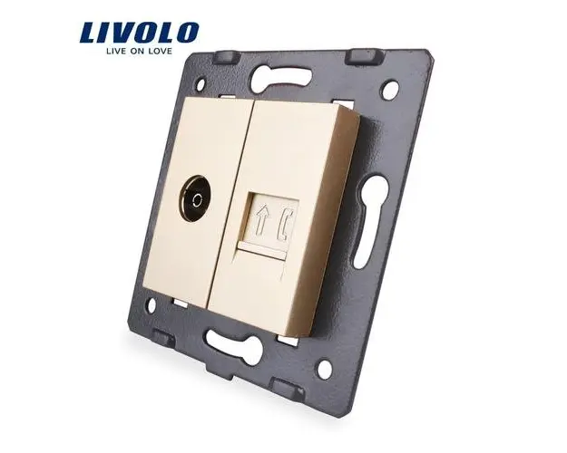 Priza dubla TV + telefon Livolo (Auriu)