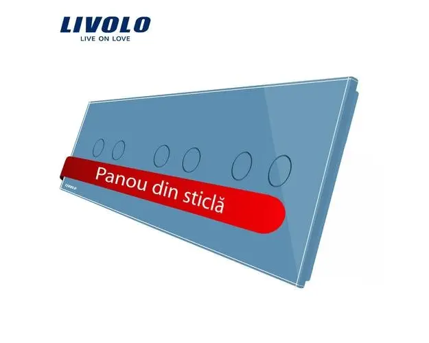 Panou intrerupator dublu+dublu+dublu cu touch Livolo din sticla (Albastru)
