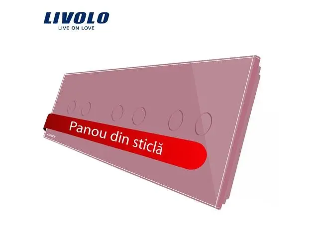 Panou intrerupator dublu+dublu+dublu cu touch Livolo din sticla (Roz)