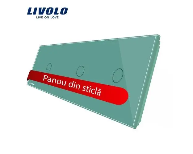 Panou intrerupator simplu+simplu+simplu cu touch Livolo din sticla (Verde)