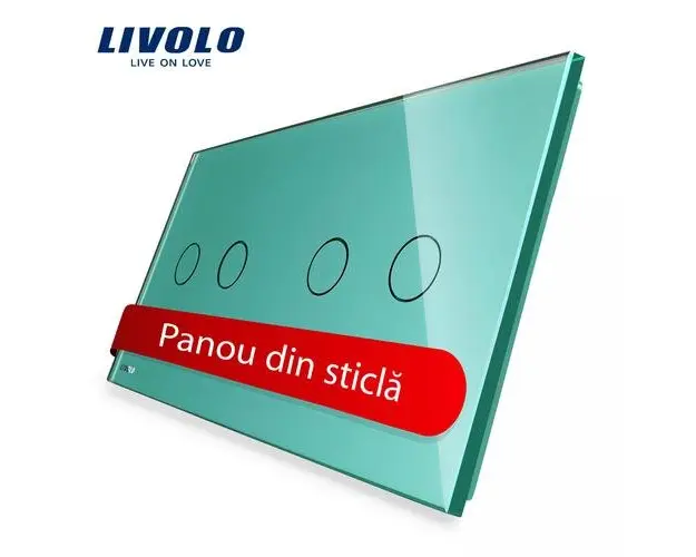 Panou intrerupator dublu+dublu cu touch Livolo din sticla (Verde)