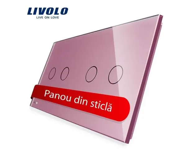 Panou intrerupator dublu+dublu cu touch Livolo din sticla (Roz)