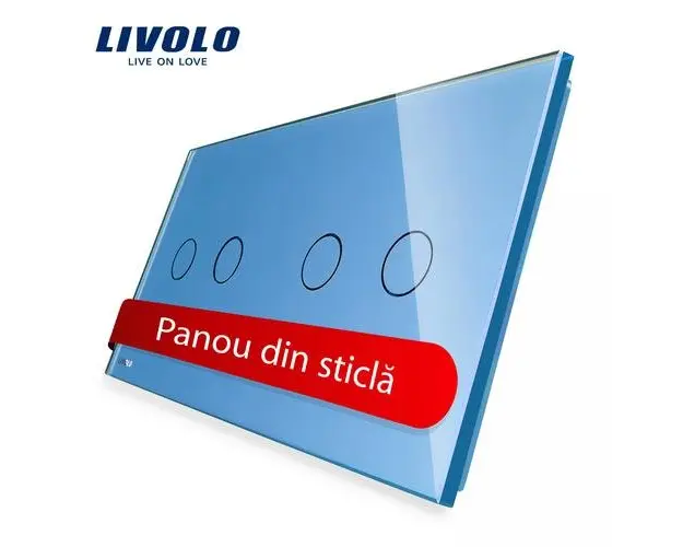 Panou intrerupator dublu+dublu cu touch Livolo din sticla (Albastru)