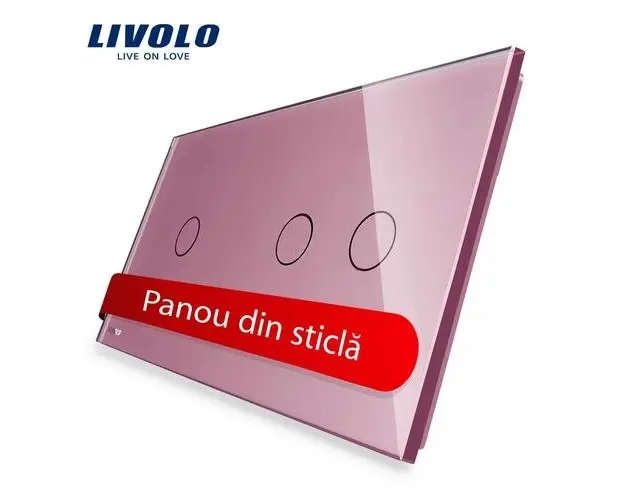 Panou intrerupator simplu+dublu cu touch Livolo din sticla (Roz)