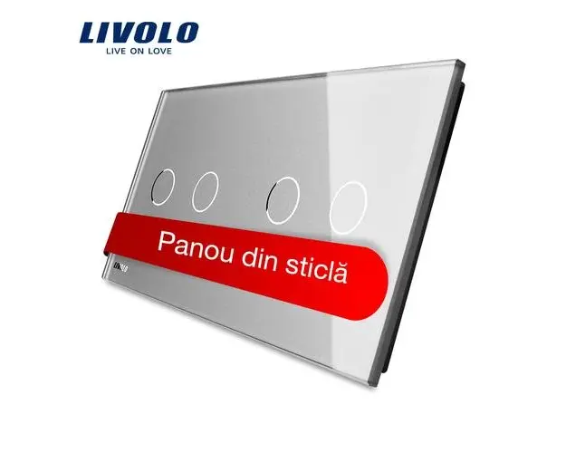Panou intrerupator dublu+dublu cu touch Livolo din sticla (Gri)