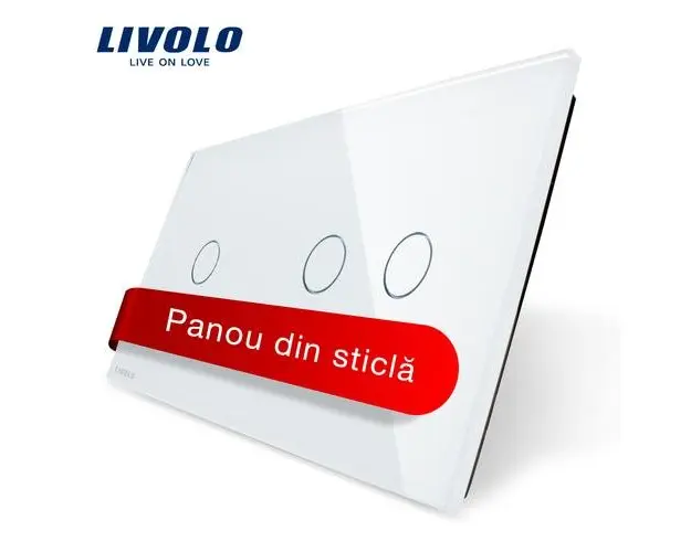 Panou intrerupator simplu+dublu cu touch Livolo din sticla (Alb)