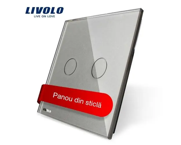 Panou intrerupator dublu cu touch Livolo din sticla (Gri)