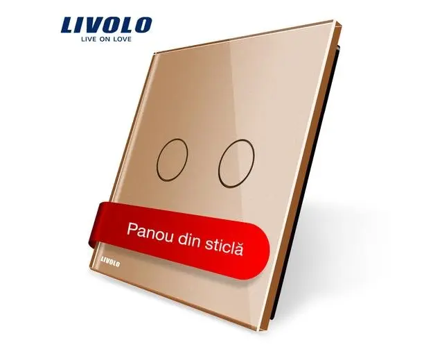 Panou intrerupator dublu cu touch Livolo din sticla (Auriu)