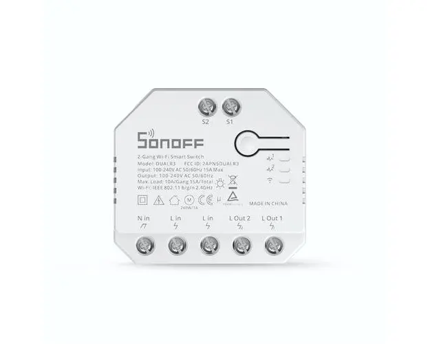 Releu Sonoff Dual R3 cu 2 canale, Programari, Wi-Fi 2.4 GHz, Contor energie (Alb)