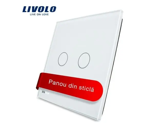 Panou intrerupator dublu cu touch Livolo din sticla (Alb)