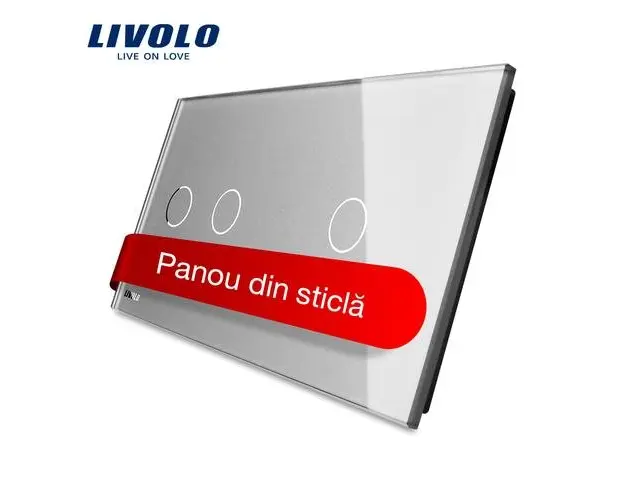 Panou intrerupator dublu + simplu cu touch Livolo din sticla