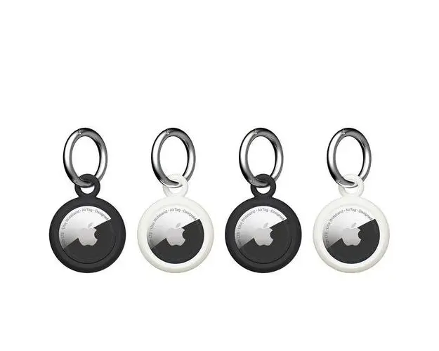 Set 4 Carcase de protectie tip breloc UAG U Dot Keychain compatibile cu Apple AirTag, Antimicrobiane (Negru/Alb)