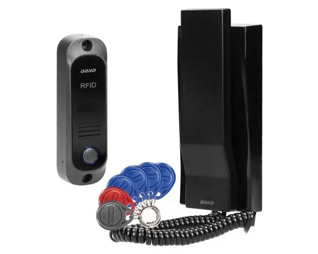 Interfon pentru o familie AVIOR ORNO OR-DOM-JA-928/B, deschidere cu ajutorul etichetelor de proximitate, control automat al portilor, negru/gri