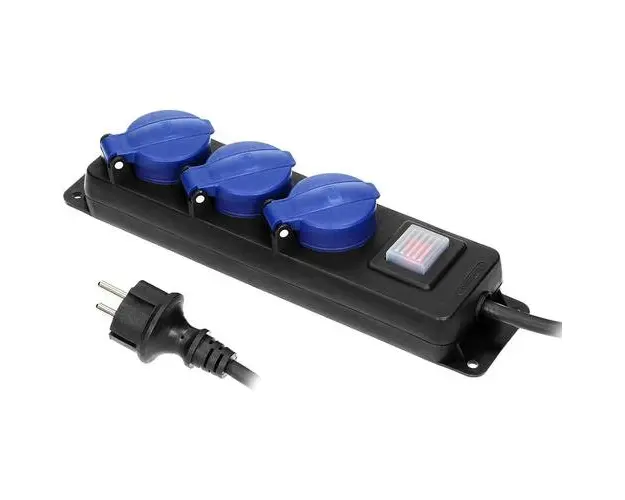 Prelungitor ORNO OR-AE-13192(GS)/5M, 5 m, 3 x 2P + Z, IP44, buton on/off, negru/albastru