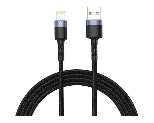 Cablu de date Tellur Lightning cu LED, Nailon, 2m, Negru