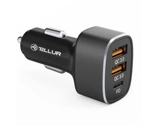 Incarcator auto Tellur FCC9, 56W, 9A (2xQC3.0 + PD20W), Negru