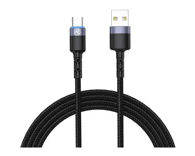 Cablu de date Tellur USB Type-C cu LED, Nailon, 2m, Negru