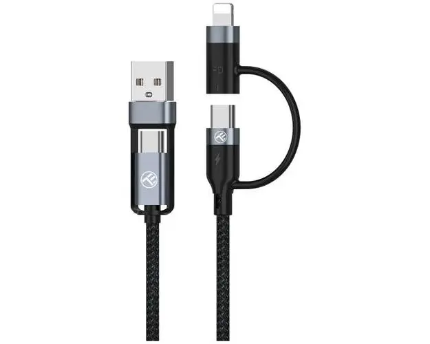 Cablu 4in1 Tellur USB/Type-C to Type-C (PD65W)/Lightning (PD20W), 1m, negru