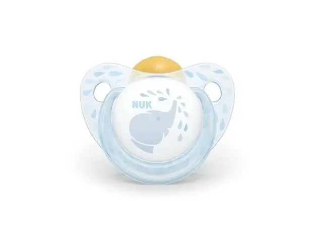Suzeta Baby Blue Nuk, latex, varf plat, 6-18 luni, model elefant