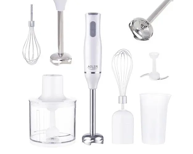 Blender chopper si mixer 3 in 1 Adler AD4620, din otel inoxidabil cu 2 vase gradate de 450 ml si 750 ml 