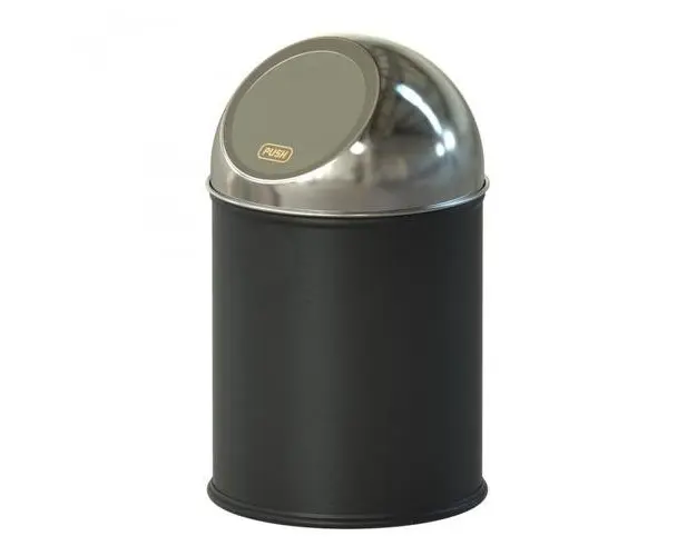 Cos de gunoi cu capac batant Studio Casa, Metal, 8L, capac inox, Negru/Inox
