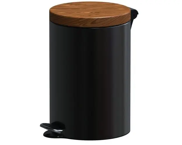Cos de gunoi cu pedala Studio Casa, Metal, 12L, Negru/Wood