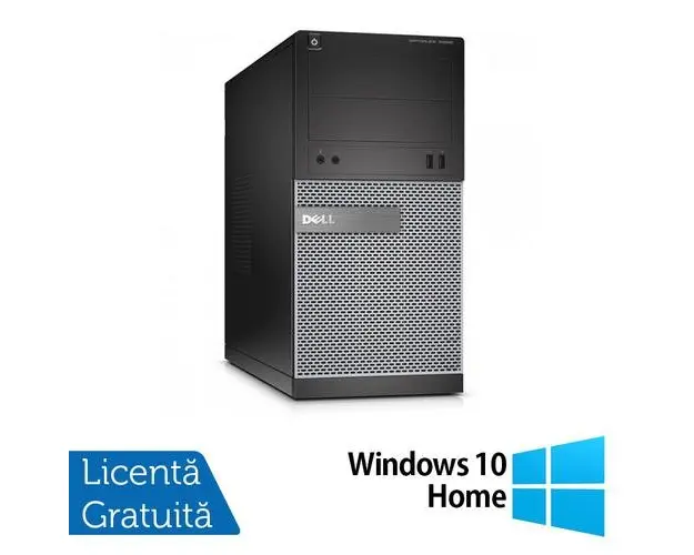 Calculator Sistem PC Refurbished DELL Optiplex 3020 Tower, Intel Core i3-4130 3.40GHz, 4GB DDR3, 500GB SATA, DVD-RW + Windows 10 Home (Negru)