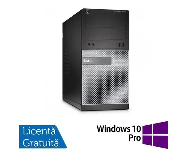 Calculator Sistem PC Refurbished DELL Optiplex 3020 Tower, Intel Core i3-4130 3.40GHz, 4GB DDR3, 500GB SATA, DVD-RW + Windows 10 Pro (Negru)