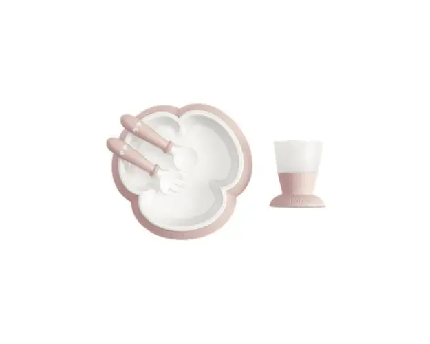 Set hranire farfurie, lingurita si furculita si pahar pentru bebe, BabyBjorn, Powder Pink