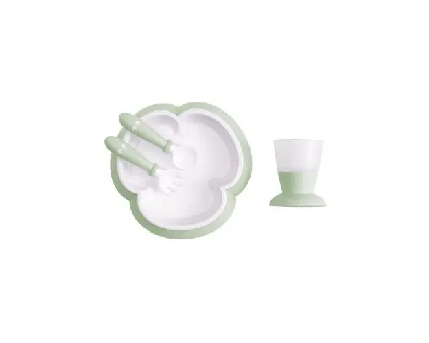 Set hranire: farfurie, lingurita, furculita si pahar pentru bebe, Powder Green, BabyBjorn