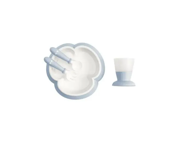 Set hranire: farfurie, lingurita, furculita si pahar pentru bebe, Powder Blue, BabyBjorn