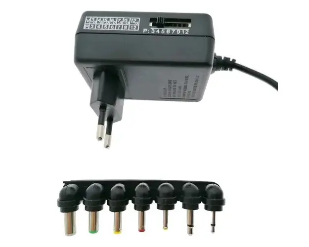 Adaptor universal AC-DC 24W, Energenie, de la 3V la 12 V, maxim 2 A, cu 7 conectori, cablu 120 cm, cu protectie, Negru