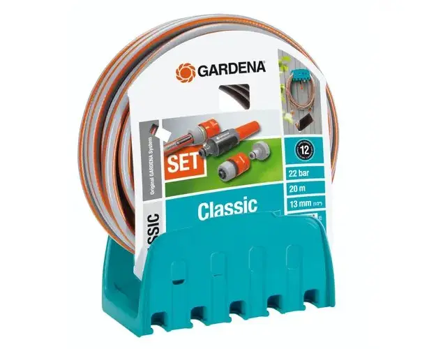 Set Gardena: Suport de perete, Furtun Classic 1/2inch, 20 m + Conectori