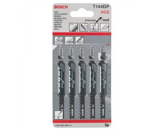 Set de 5 panze de ferastrau vertical Bosch T 144 DP, Precision for Wood, 100 mm