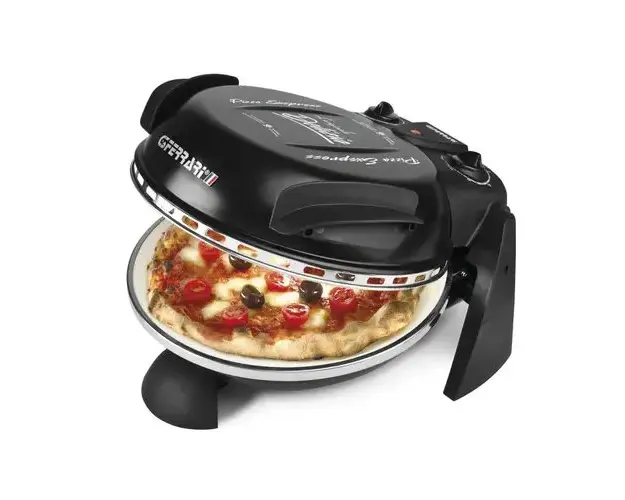 Cuptor pizza G3Ferrari Delizia negru special cu suprafata de coacere din piatra refractara, termoregulator pana la 390 C si timer cu atentionare sonora