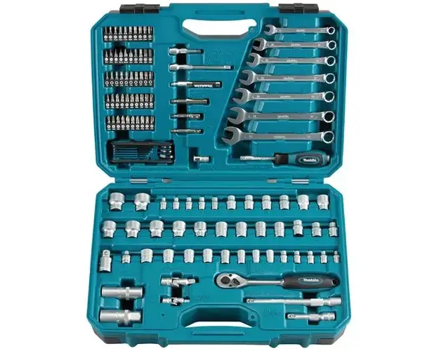 Set 120 accesorii Makita E-06616, cheie clichet, chei tubulare, cheie bujii, biti, adaptor biti, prelungitor adaptor biti