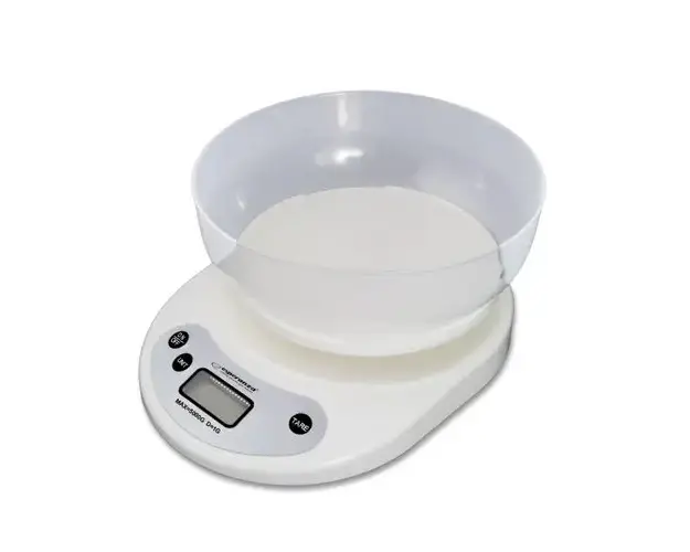 Cantar pentru bucatarie Esperanza EKS007, Bol inclus, 5 Kg, Display LCD, Functia Tara (Alb)