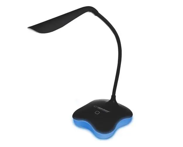 Lampa LED Esperanza Mimosa ELD105K, cu baza iluminata, brat flexibil 21 cm, alimentare duala, cablu 110 cm, 4 x AAA, Negru