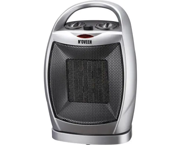 Radiator ceramic de podea, Noveen, PTC09, 1500W, 2 trepte de putere, cu oscilare 90 grade, ventilare aer rece / aer fierbinte, maner, argintiu