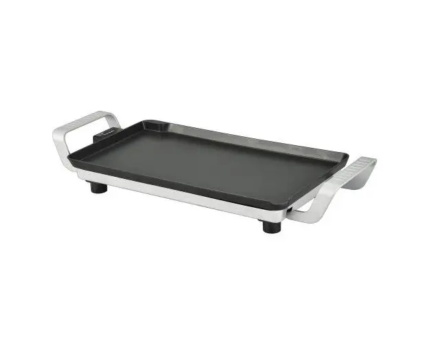 Gratar electric FRAM FEG-F2500SL, 2500W, placa fixa turnata, invelis antiaderent, placa 52 X 26 cm, temperatura ajustabila, maner rece, maner din aluminiu turnat, Negru/Argintiu