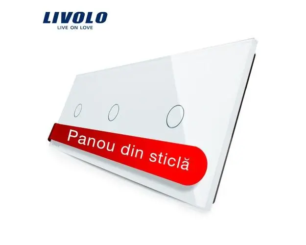 Panou intrerupator simplu+simplu+simplu cu touch Livolo din sticla