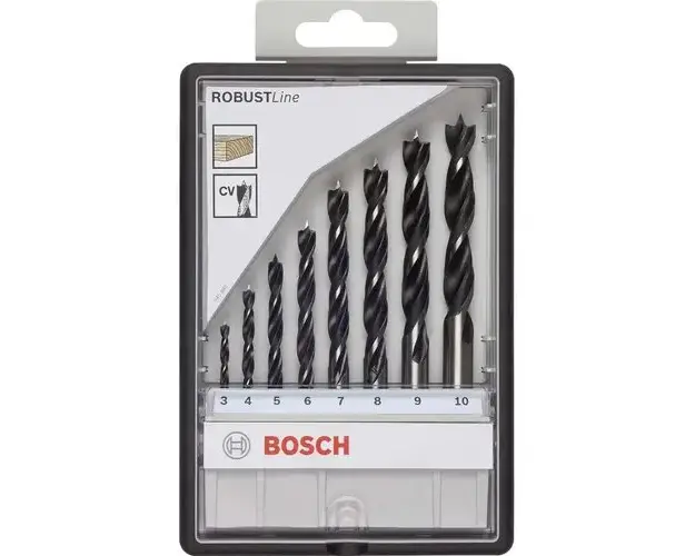 Set de 8 burghie elicoidale pentru lemn Bosch Robust Line, 3/4/5/6/7/8/9/10 mm